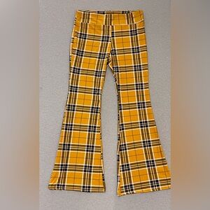 No Boundaries Plaid Flare Pants XL Yellow Y2K Bell Bottom Stretch High Rise